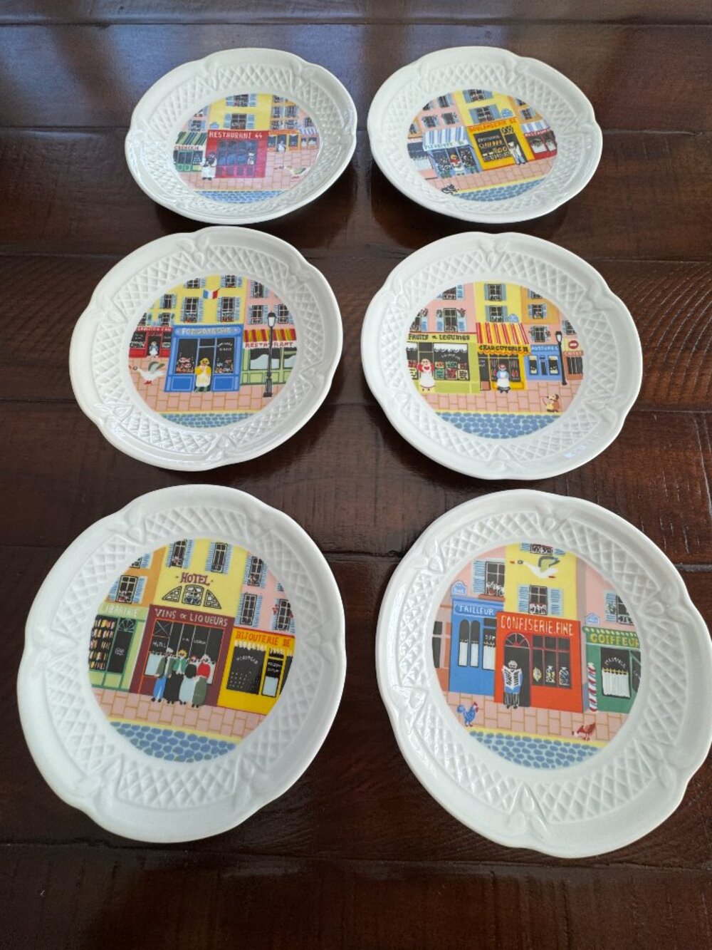 Vintage Philippe Deshoulieres Limoges Canape/Dessert Plates Merchant Row Set 6